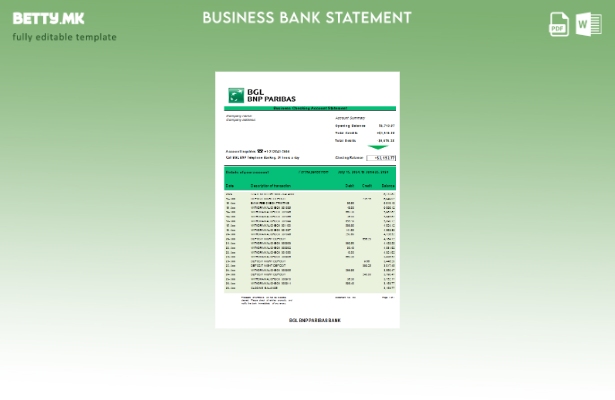 модерен стил BGL BNP Paribas изјава за деловна сметка за проверка на Word и PDF 